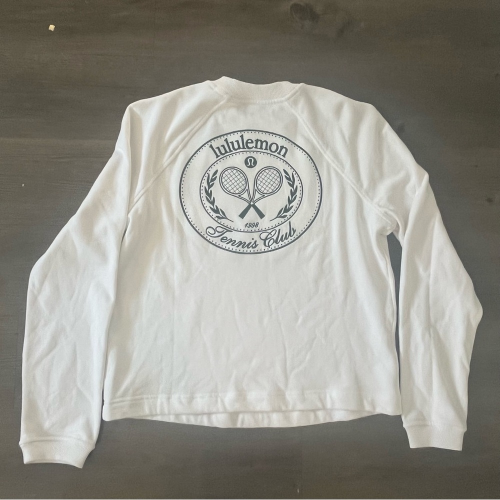 Lululemon Tennis Club French Terry Crewneck Pullover White Green Sz Medium